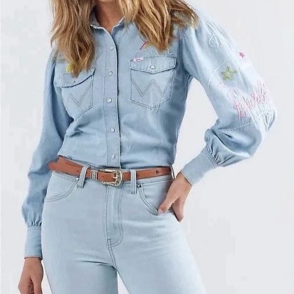 Wrangler Barbie Embroidered Denim Shirt - Picture 2 of 9